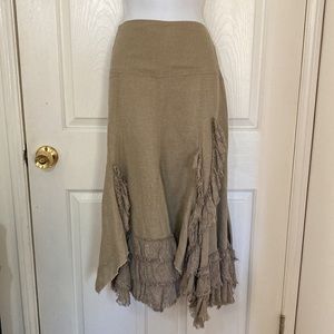 Ivan Grundahl Copenhagen Linen Skirt Tan Natural Checked Ruffle Detail 40